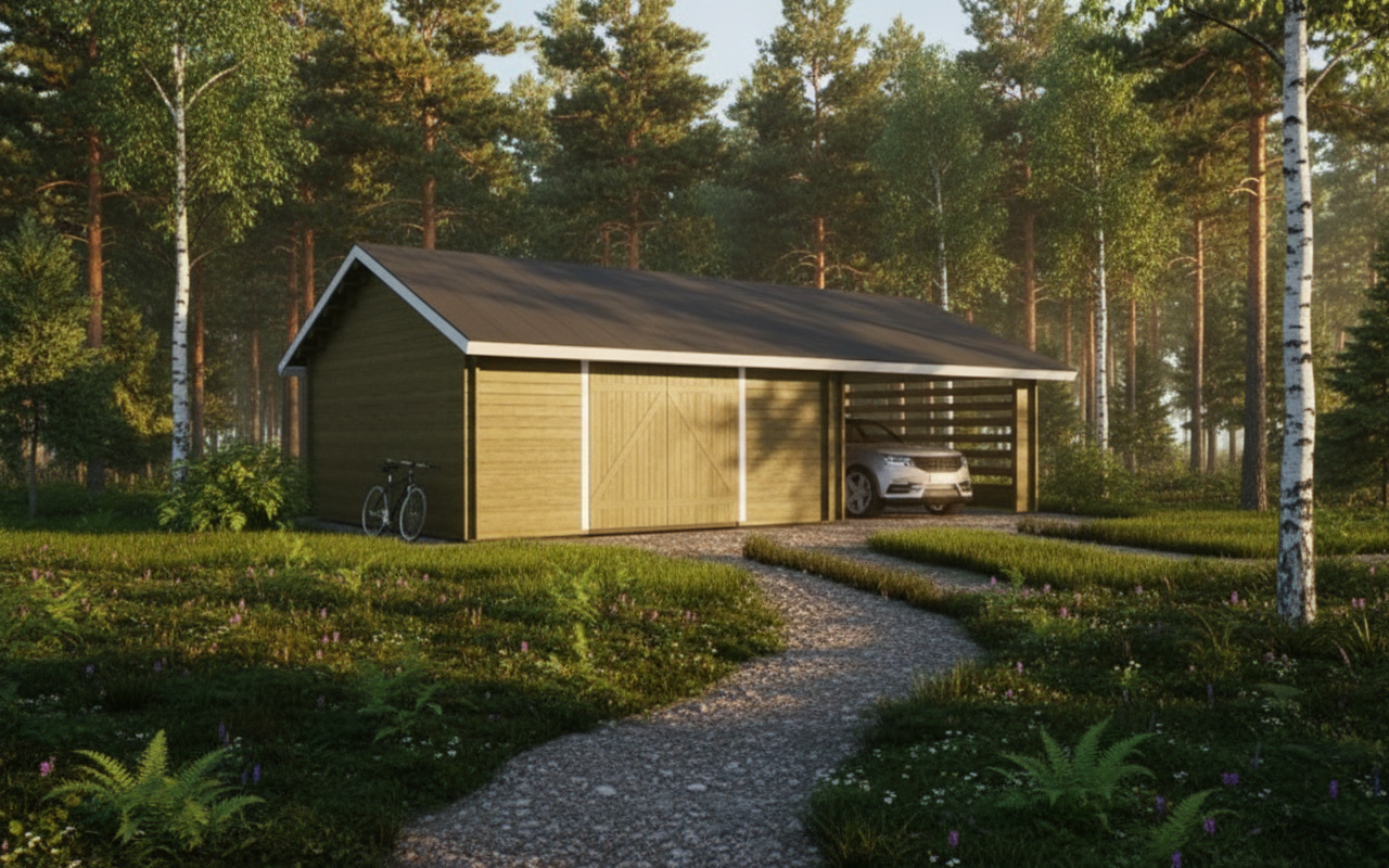 Autotalli + Katos AT30KL (53,9 m²)